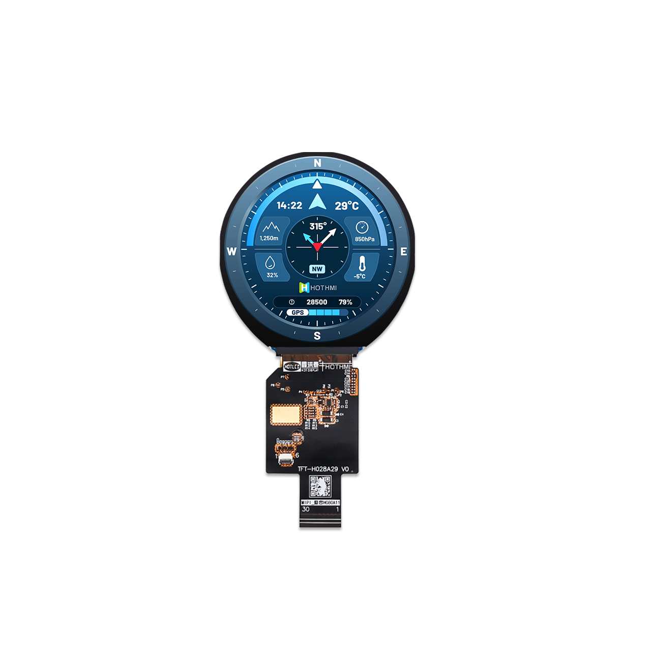 2.8寸MIPI DSI圆形TFT液晶显示屏AXS15260D控制器